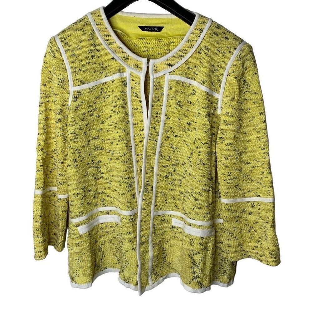 Misook Acrylic Knit Jacket yellow and white size XL